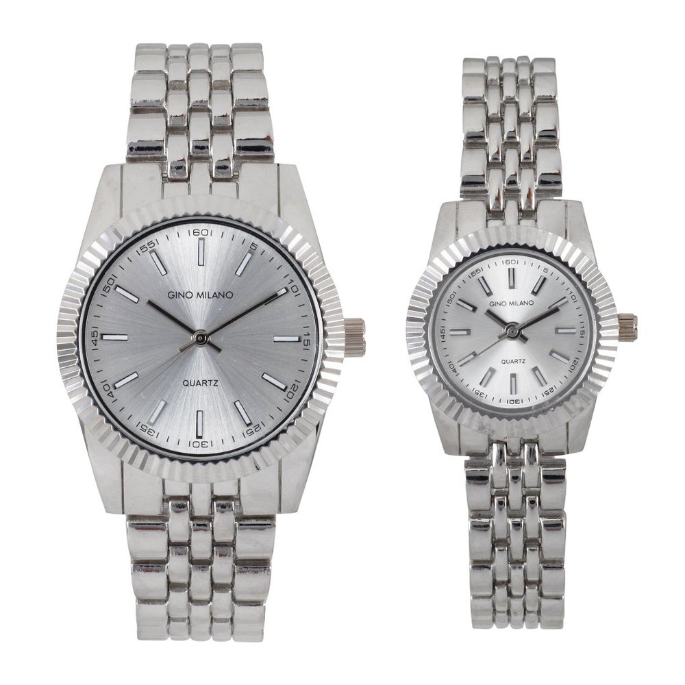 Silver Plated Luxury Style Dress Metal Wrist Couple Fashion Watch Gift Set